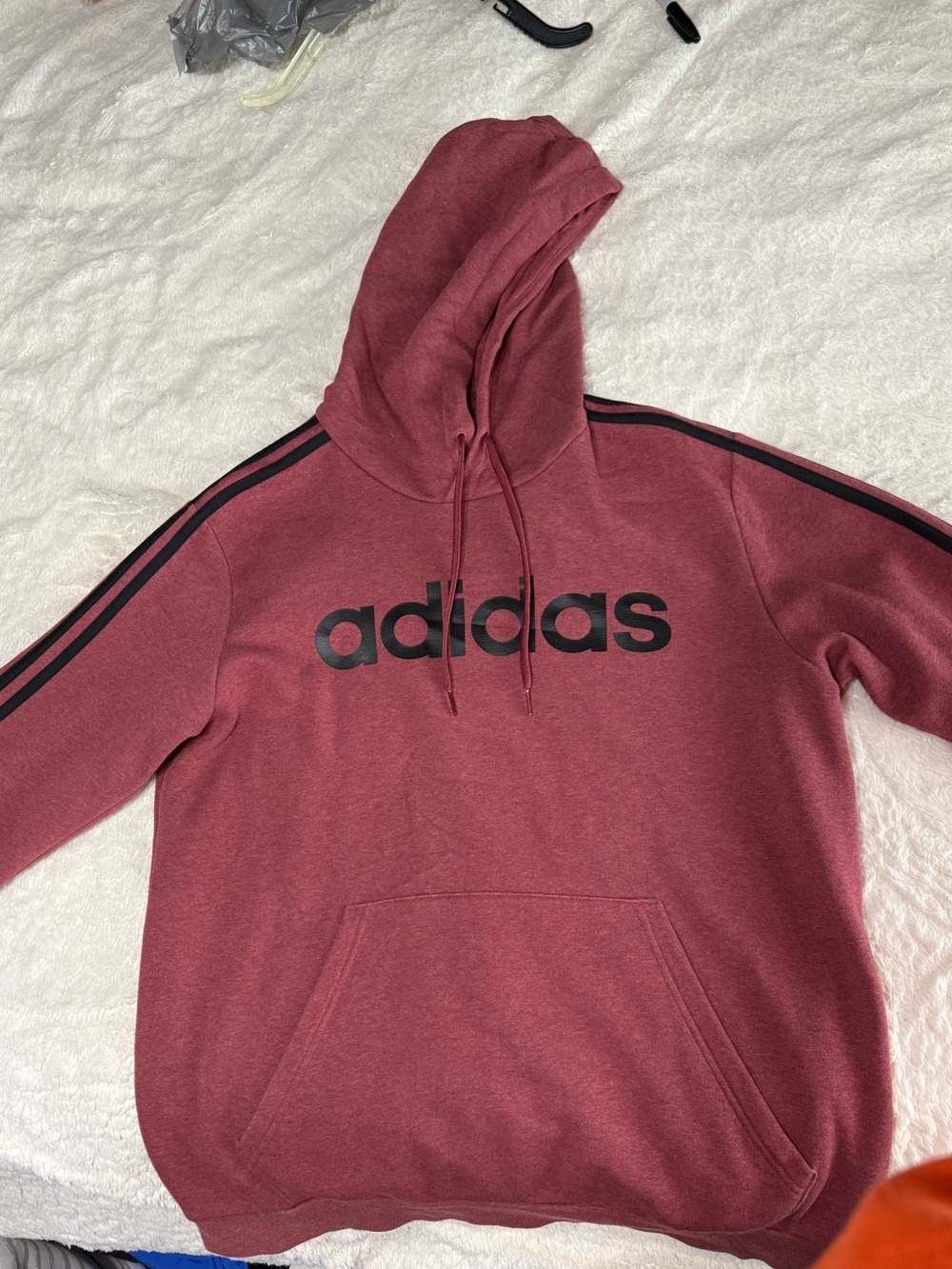 adidas Men’s Maroon Hoodie with Black Logo & Stripes